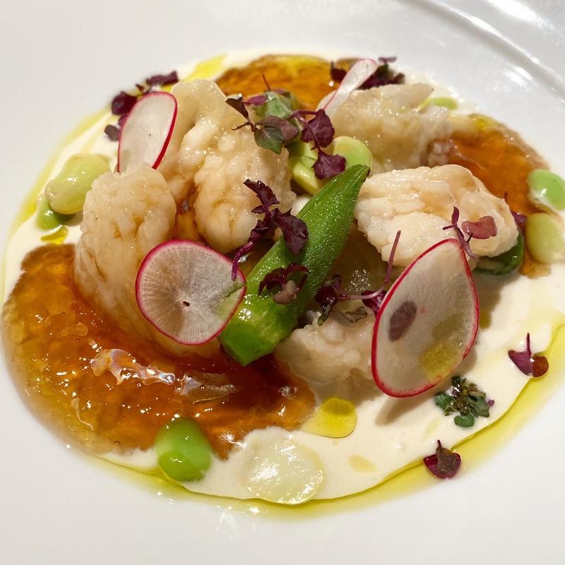 鱧のコンフィ　じゃが芋のクリームとコンソメジュレ(Le Nougat)