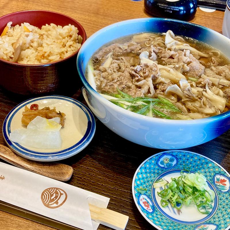 肉舞茸そば定食(生そばと、丼。楽雲)