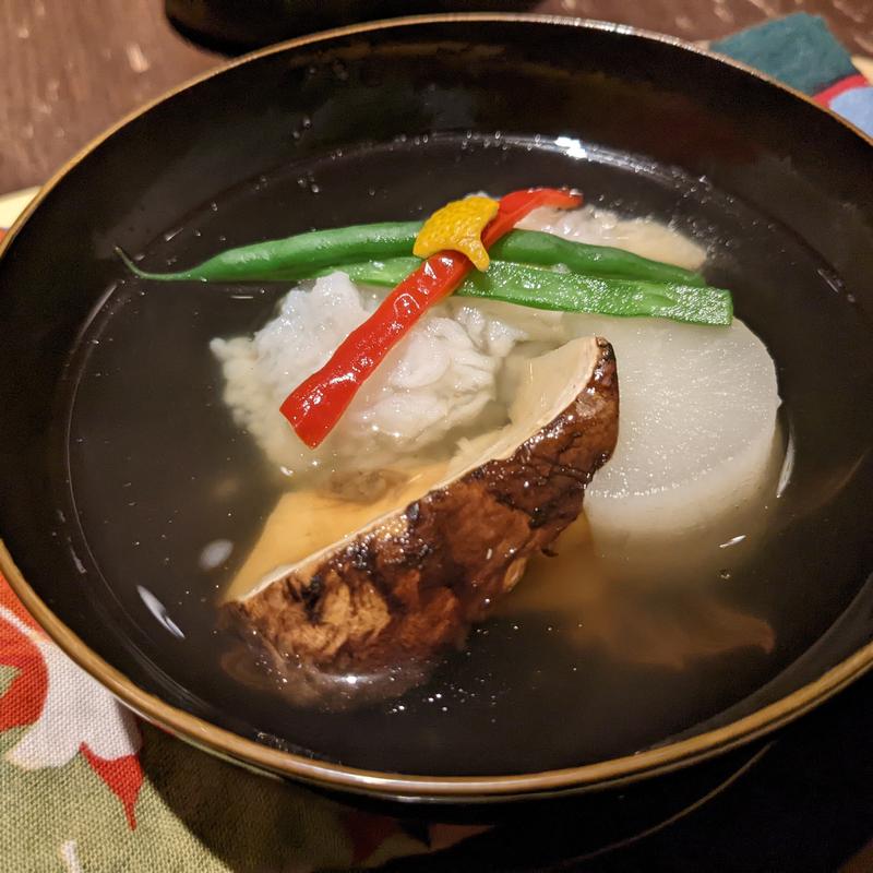 ハモの葛たたき、松茸(さ行)