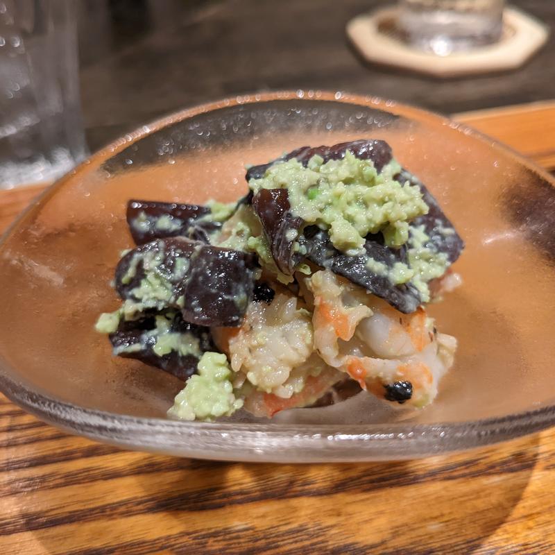 キクラゲと車海老のずんだ和え(松陰鶴水)