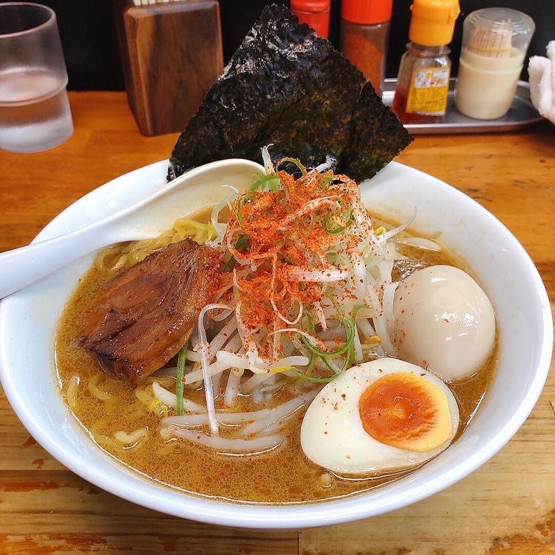 味噌ラーメン大盛、味玉トッピング(あかつきラーメン東海大店)