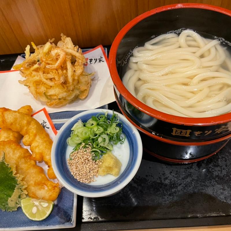 釜揚げうどん＋かき揚げ（小）＋とり天(本格手打もり家 東京店)