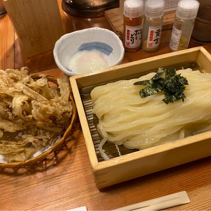 ざる　ごぼう天うどん(萬田次郎)