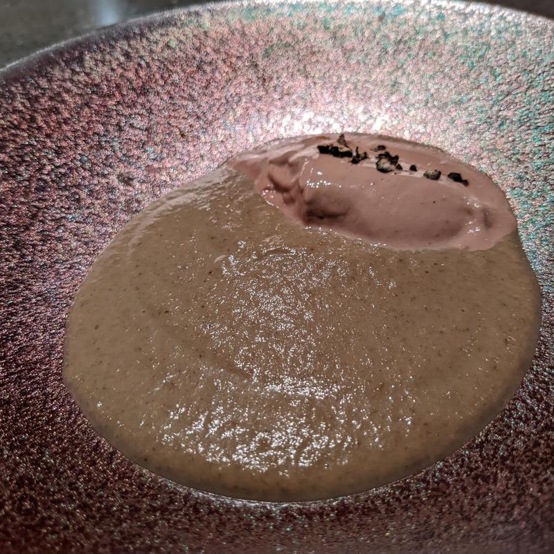 マッシュルームポタージュ、白レバームース(ete)