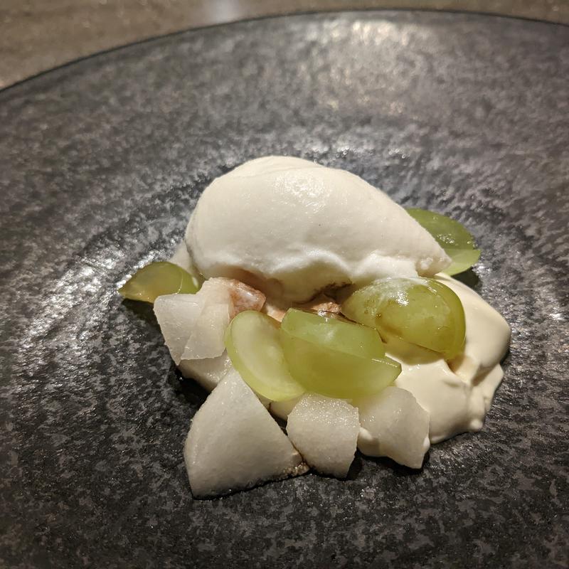 生姜パンナコッタ、ヨーグルトアイス、シャインマスカット、幸水(ete)