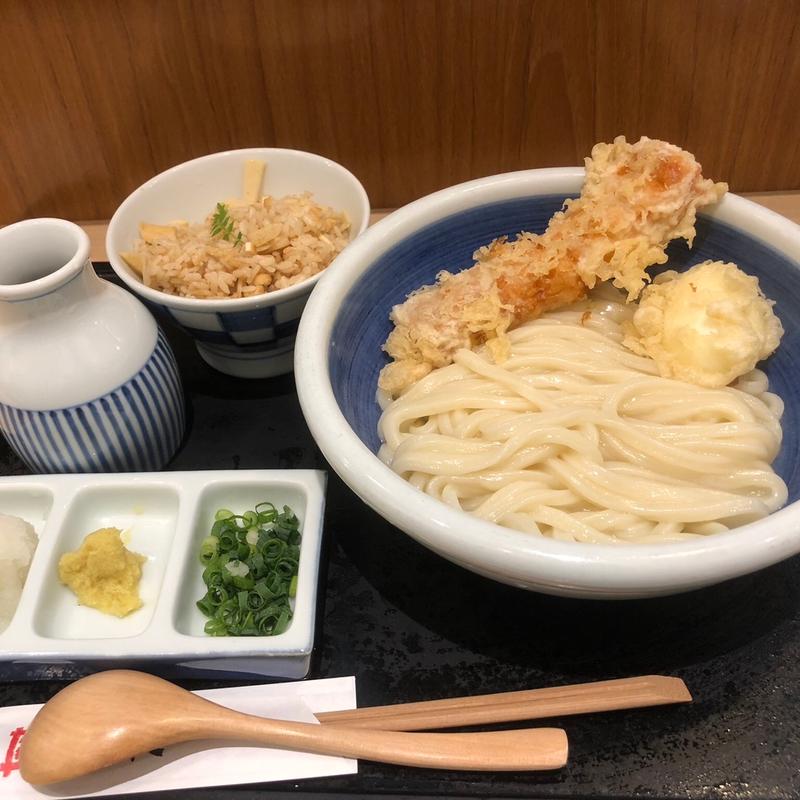 宇和島えそちくわと半熟たまご天のぶっかけ+季節の炊き込みご飯(本格手打もり家 東京店)