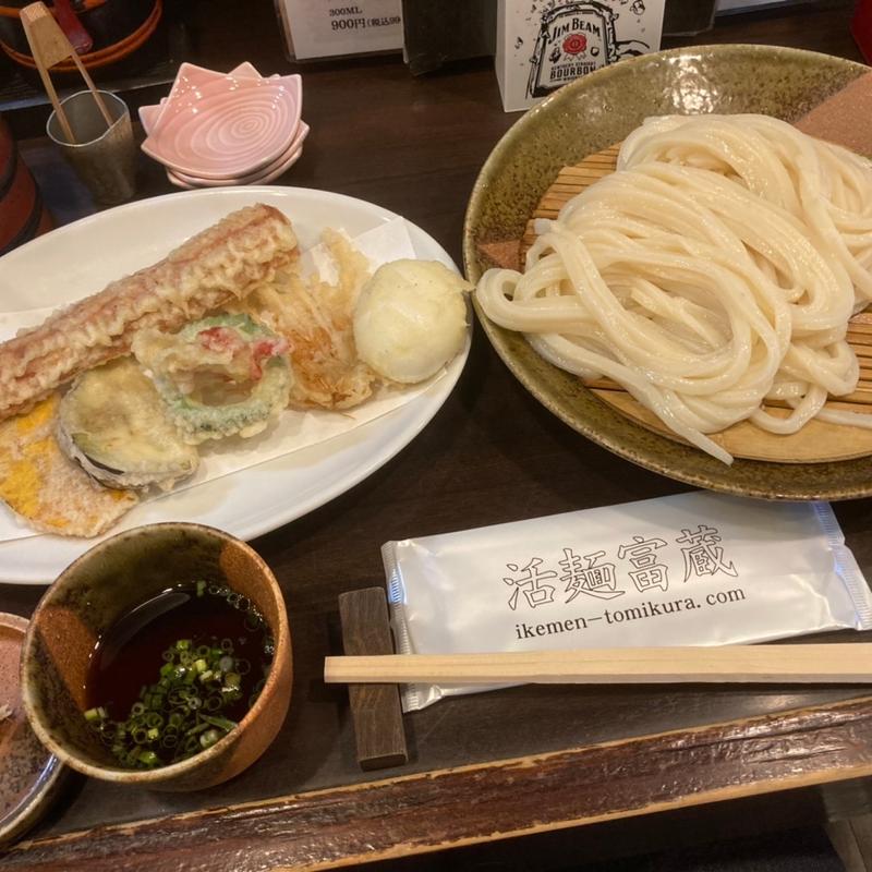 ざる盛竹玉野菜天付(活麺富蔵 （いけめんとみくら）)