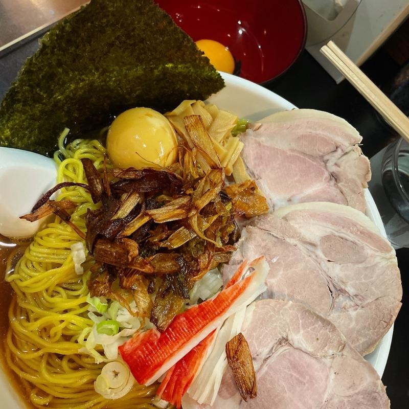 剥き牡蠣8kgの上品SP醤油ラーメン大盛り、つけ玉(一条流がんこ総本家分家荒木町)