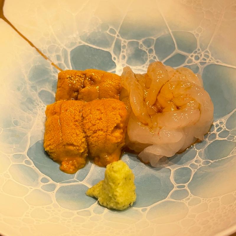 白エビとバフンウニ(鮨結う翼)