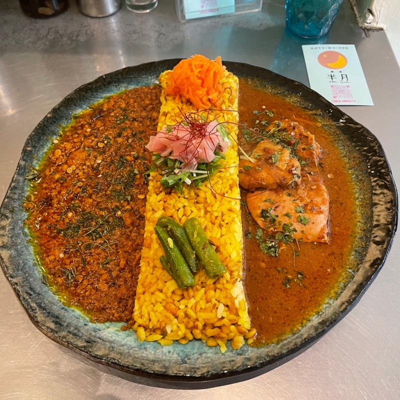 スパイシーチキンカレー　麻婆カレー　2種盛り(スパイスカリー銀座半月)