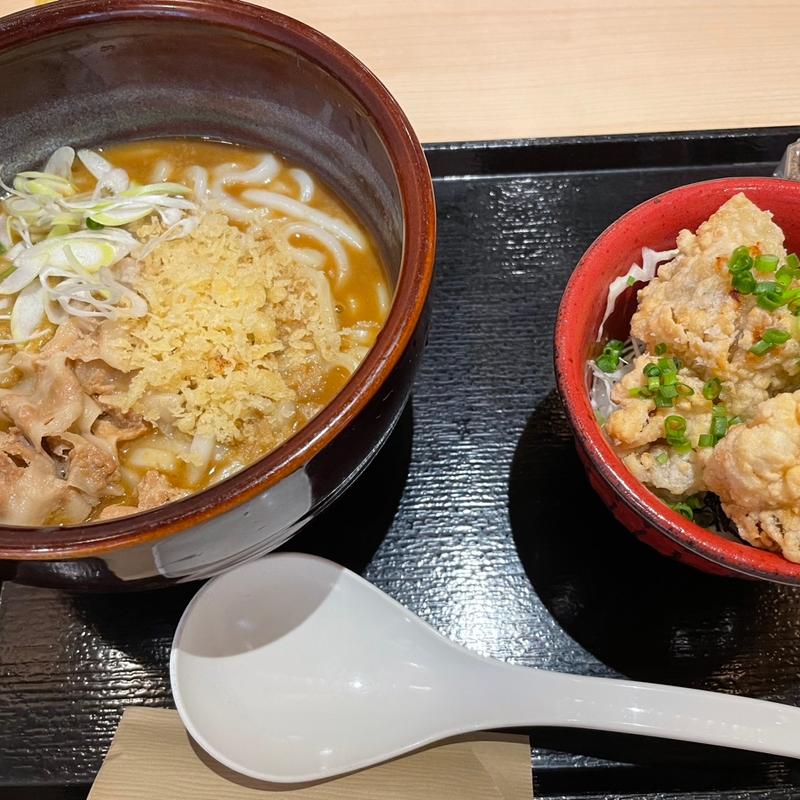 カレーうどんととり天丼(かまどか 馬車道店)