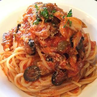 海老とオリーブのアラビアータスパゲッティーニ(イタリア食堂 ROSSO （【旧店名：CUCINA ROSSO】 ）)