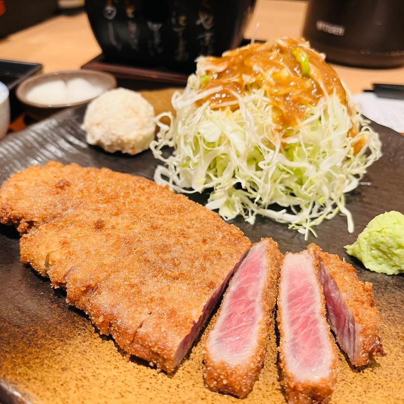 牛かつ 130g 麦飯 明太子とろろ定食(牛かつ もと村 横浜ジョイナス店)