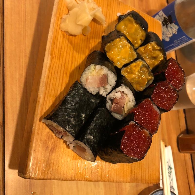 筋子巻、トロサバ巻、ウニ巻(三九鮨 )