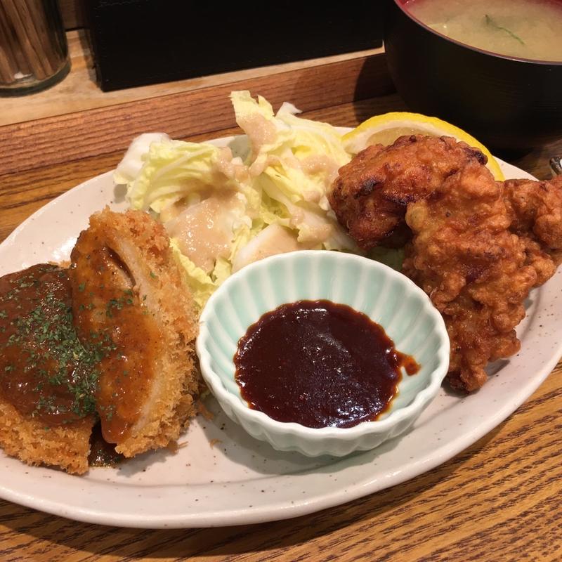 唐揚げ&メンチカツオ定食(ブランニュー酒場カツオとさくら)