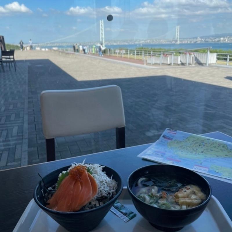 #食欲の秋　淡路島産しらすサーモン丼ミニうどんセット(スナックコーナー 淡路SA下り)