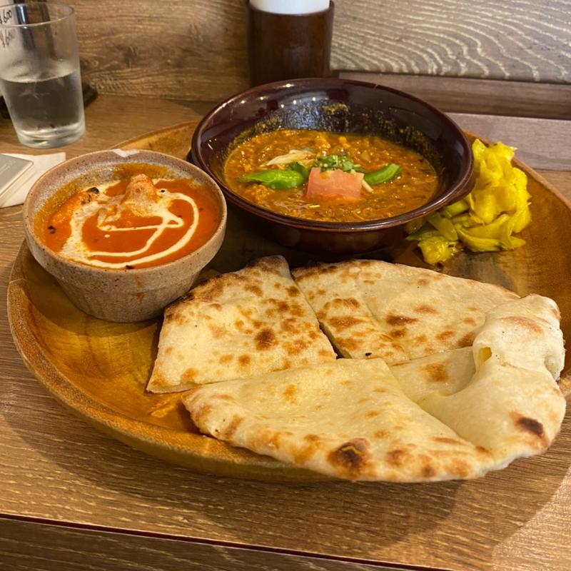 チキンキーマ+チーズクルチャ+ミニカレー(バターチキンカレー)(カッチャル バッチャル )