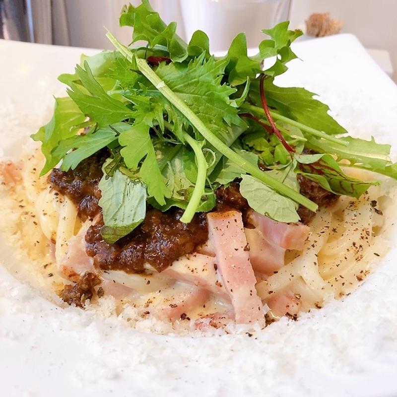 太閤うどんのカルボナーラ×料理屋フルニールのボロネーゼ(太閤うどん 中町店 )