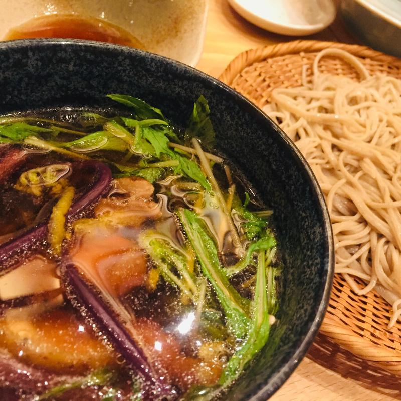 京水菜と赤鶏つけ汁そば(手打ちそば そばしき 紀尾井町店)