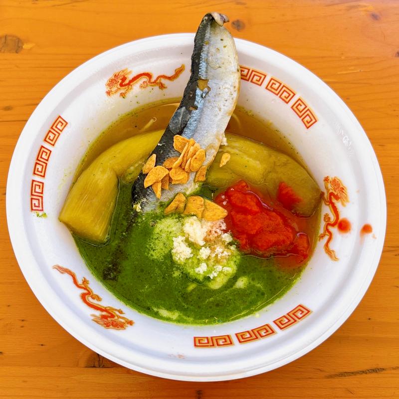 サンマのコンフィと焼き茄子の出汁香るイタリアンラーメン(大つけ麺博presents世界一美味いラーメン祭)