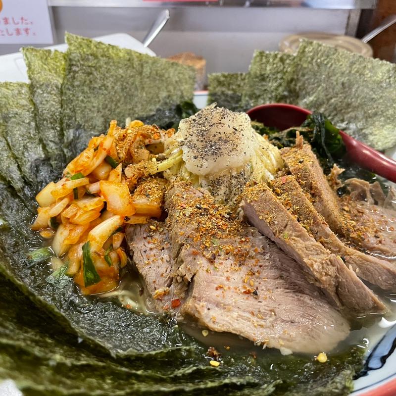 ネギチャーシュー＋ネギ＋海苔×2＋わかめ＋サービス辛玉(ラーメンショップ 122号騎西店)