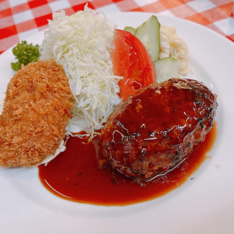 昔風ハンバーグ&カニクリームコロッケ(洋食 大吉)