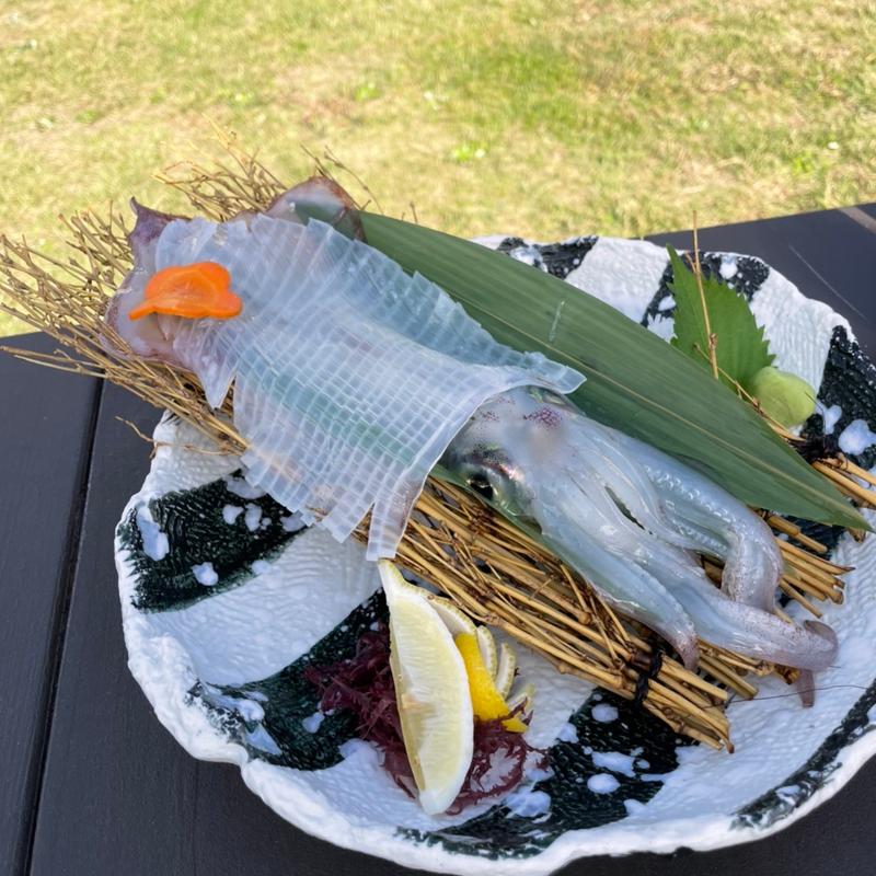 呼子のイカ活き造り(浜焼き白浜家 海鮮 バーベキュー)