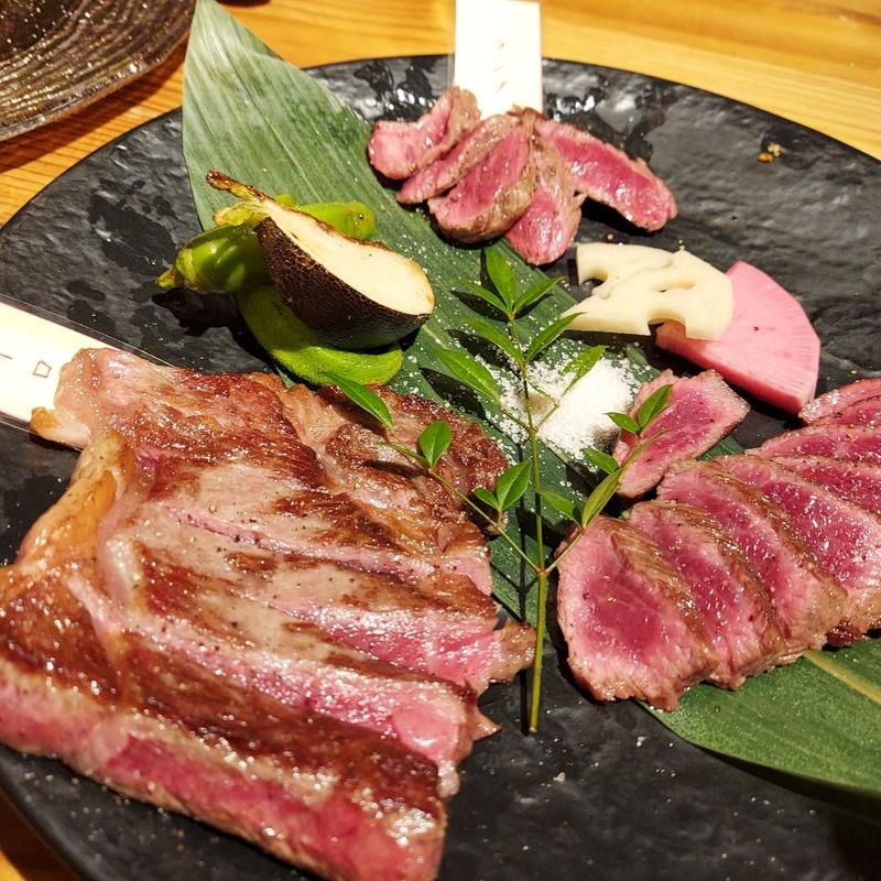 備前黒牛 特選部位 三種盛り（トウガラシ、ランプ、サーロイン）(グリルモトカラ)