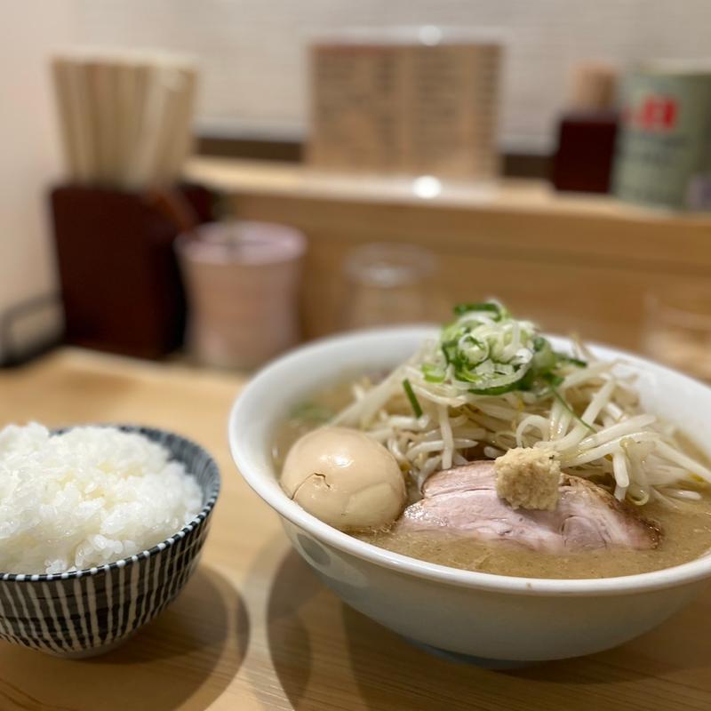 味噌らーめん 味玉 炒めもやし(三ん寅)