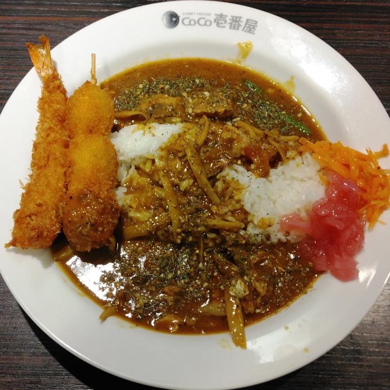 SABAとごぼうのスパイスカレー＋うずら卵串フライ＋エビフライ(CoCo壱番屋 仙台サンモール一番町店 （ココイチバンヤ）)