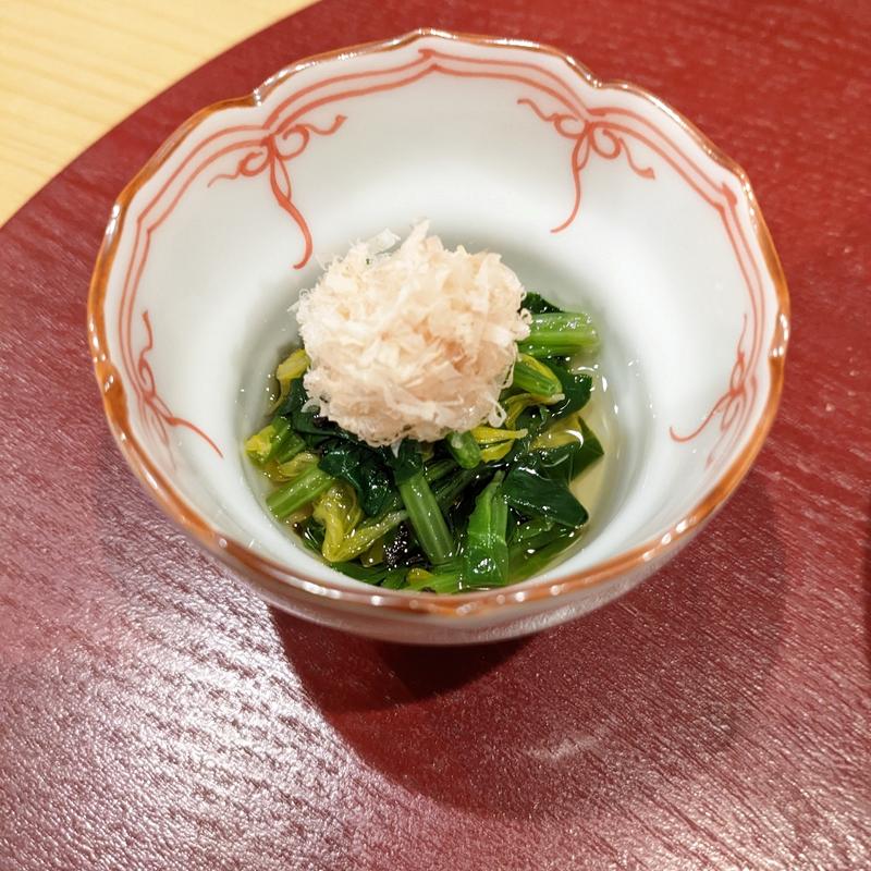 ほうれん草と菊の花のおひたし(旬恵庵 あら垣)