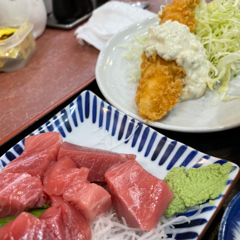 中トロブツとエビフライ定食(大田市場三洋食堂)