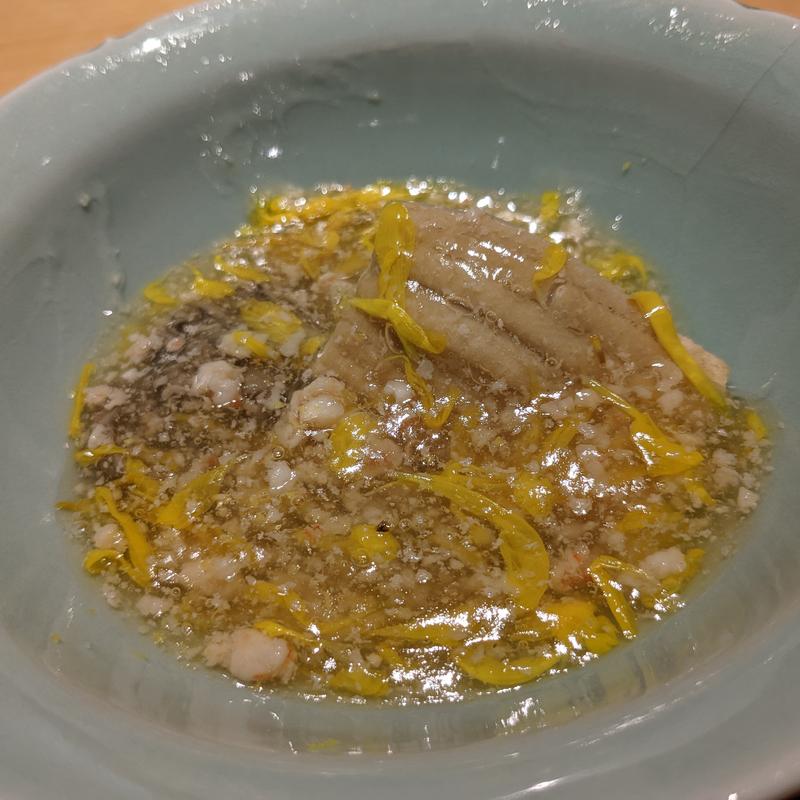 蕪と穴子・舞茸　菊の花と海老のあんかけ(みこころや )