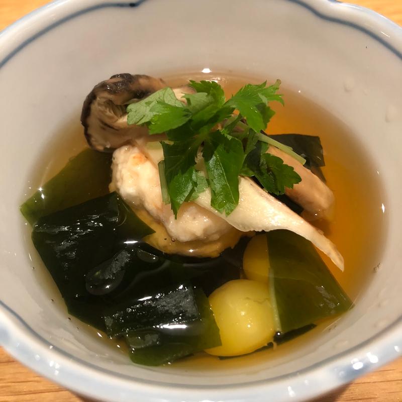 松茸と海老しんじょ、銀杏(魚菜由良　雑魚亭)