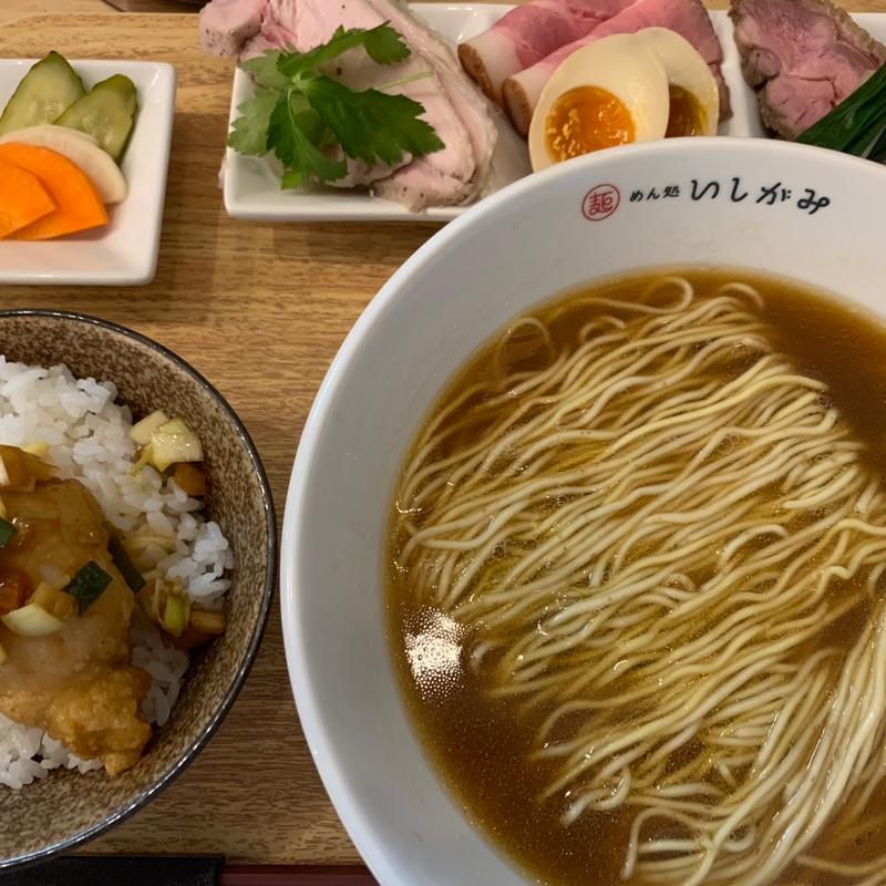 鶏そば極(しょうゆ) まかない丼(めん処いしがみ)