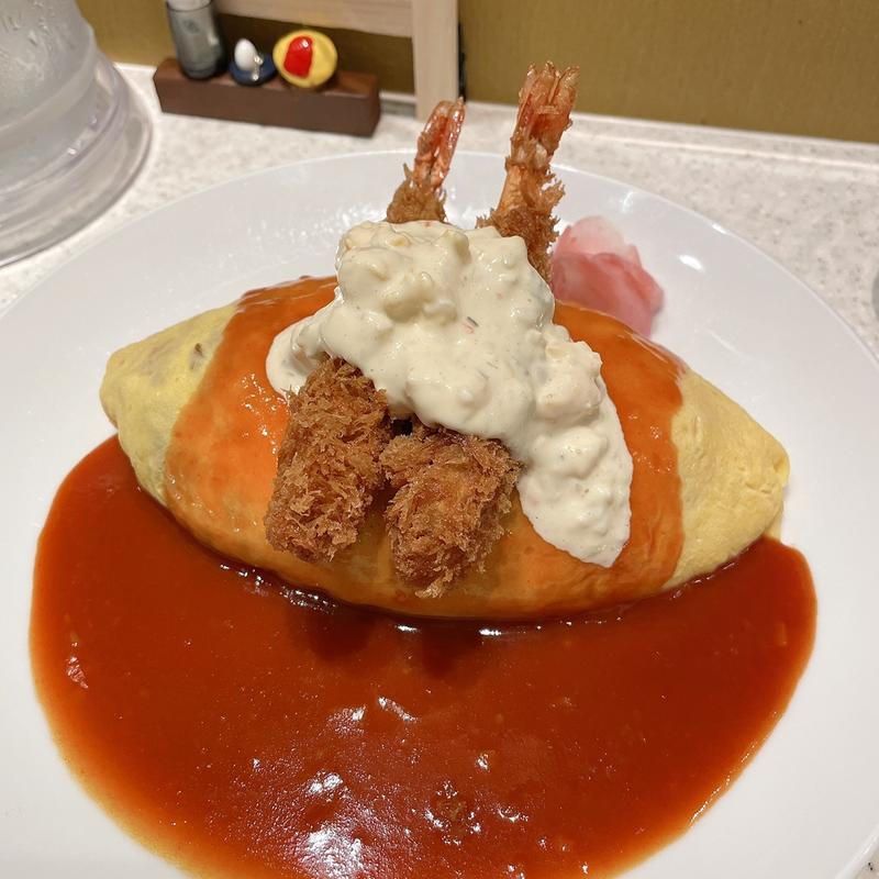 ポークオムライス エビフライトッピング(北極星 近鉄あべのハルカス店)