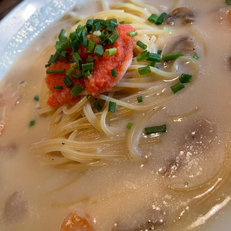 クリーム 明太子 海老 マッシュルームスパ(炭火珈琲 夢街道 熊谷店)