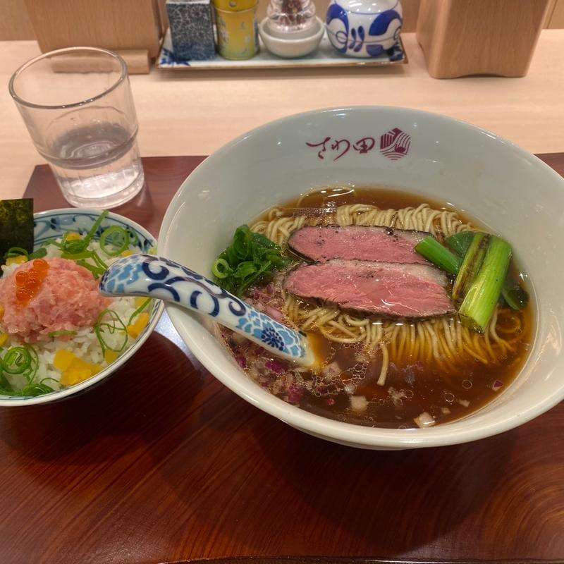 鴨と大山どり炭火焼鴨ロース麺(鴨そば さわ田)