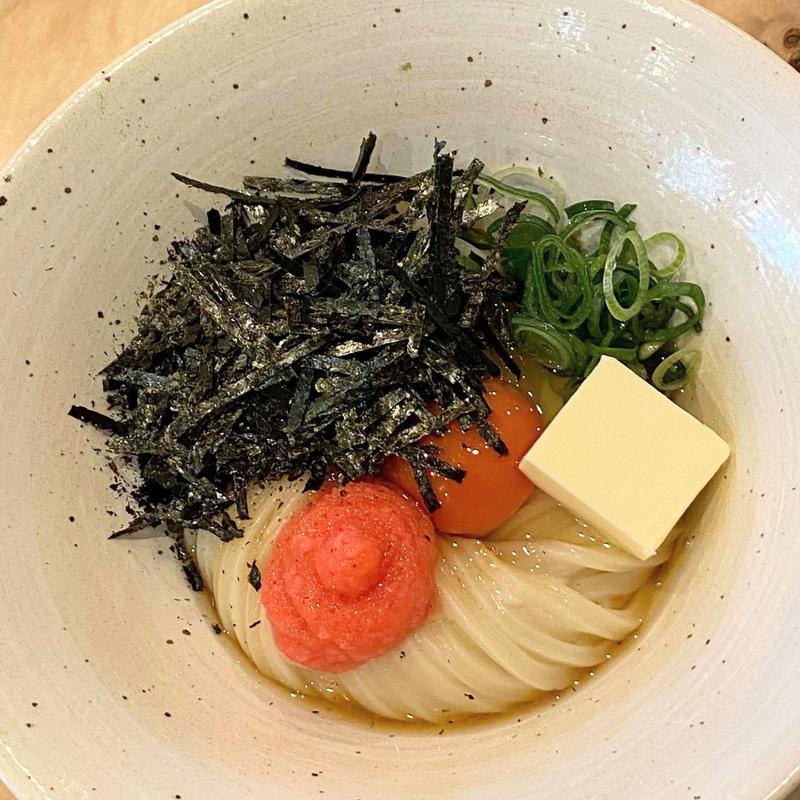 釜玉めんたい＋バター＋有明のり(うどん屋 新堀)