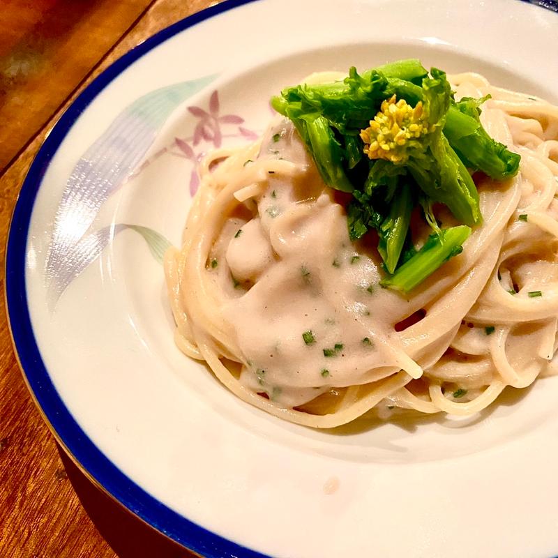 たらの白子と新玉ねぎのパスタ 菜の花添え(コノ花まひろ )