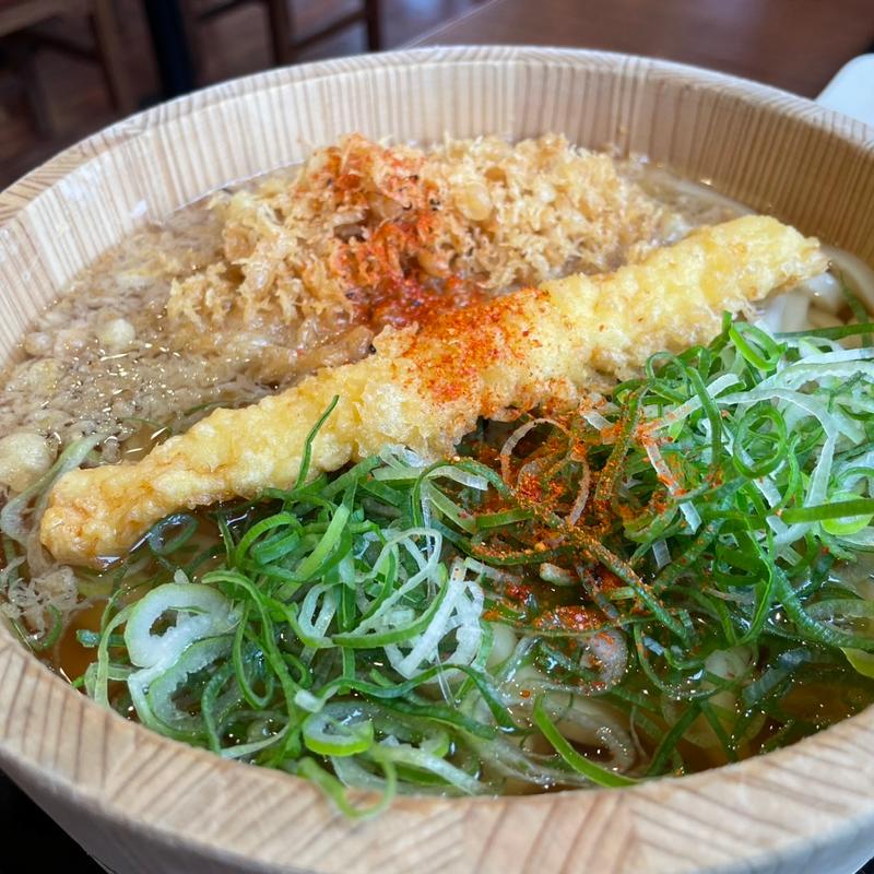 釜揚げうどん汁無し＋かけ汁＋イカ天(丸亀製麺羽生)