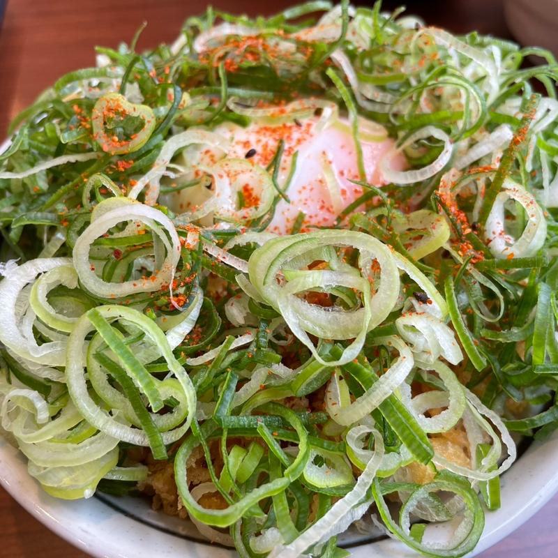 ライス＋温泉玉子＋天かす＋ネギ＋天丼タレ＋七味唐辛子(丸亀製麺羽生)