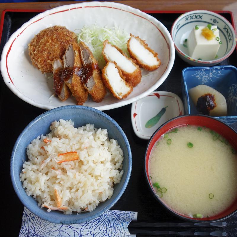 ミックスフライ定食 3個入り(手作りのかにコロッケ おやじの味 ひさや)