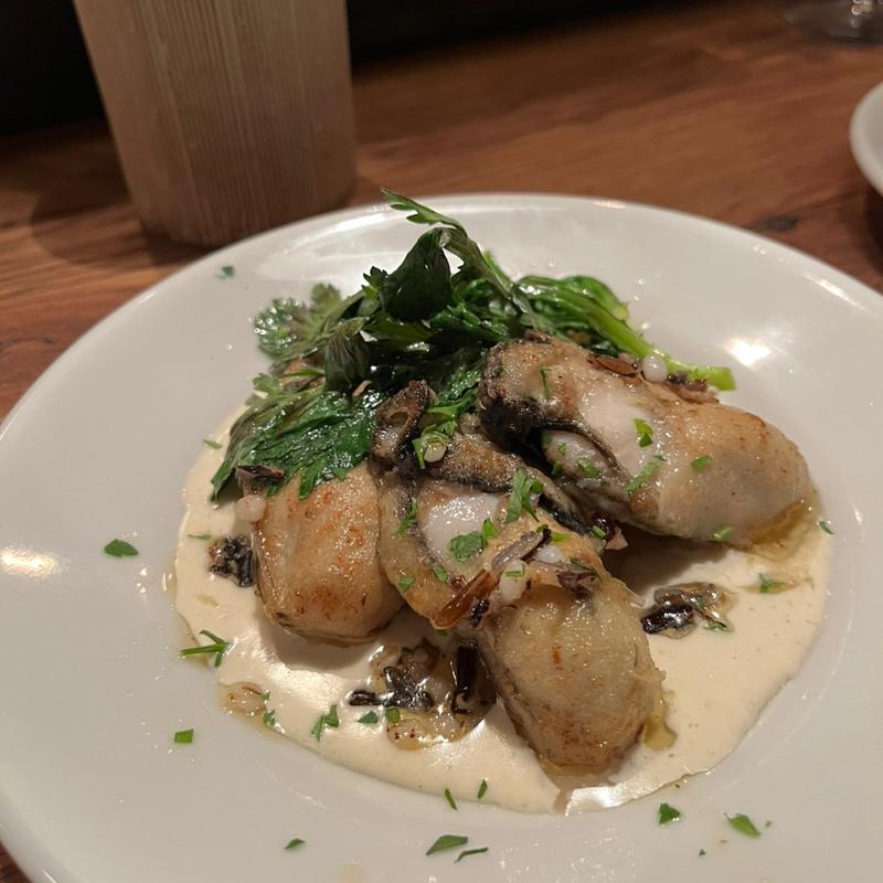 カキのムニエル アンチョビクリーム(チニャーレ ヴィーノ エ パーネ)