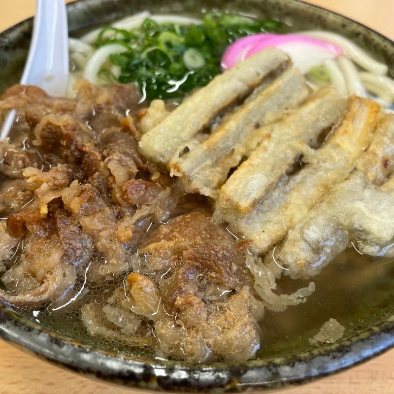 肉うどん　ごぼ天(かすがうどん)