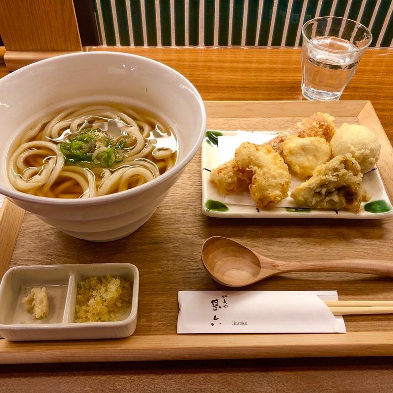 親子ちくわ天かけうどん＋まいたけ天(切麦や甚六 西新宿成子店)