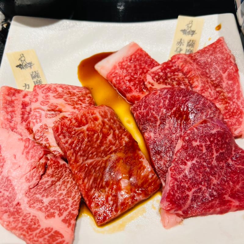 薩摩牛カルビ&薩摩牛ロースランチ(幸せの焼肉食べ放題 かみむら牧場 八千代成田街道店)