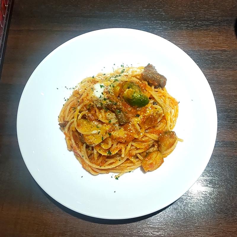 仔羊ハツのトマト煮と芽キャベツのスパゲティ(人形町GRATO)