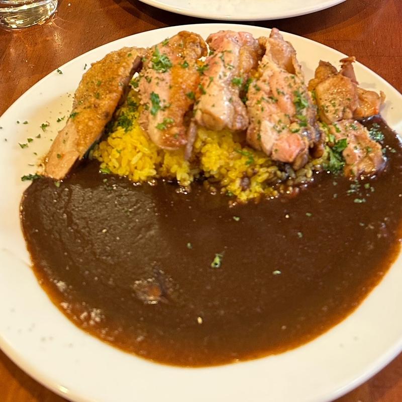 オバマカレー(チキン)＋スパニッシュオムレツ+シフォンケーキ＋コーヒー(USUAL B．)