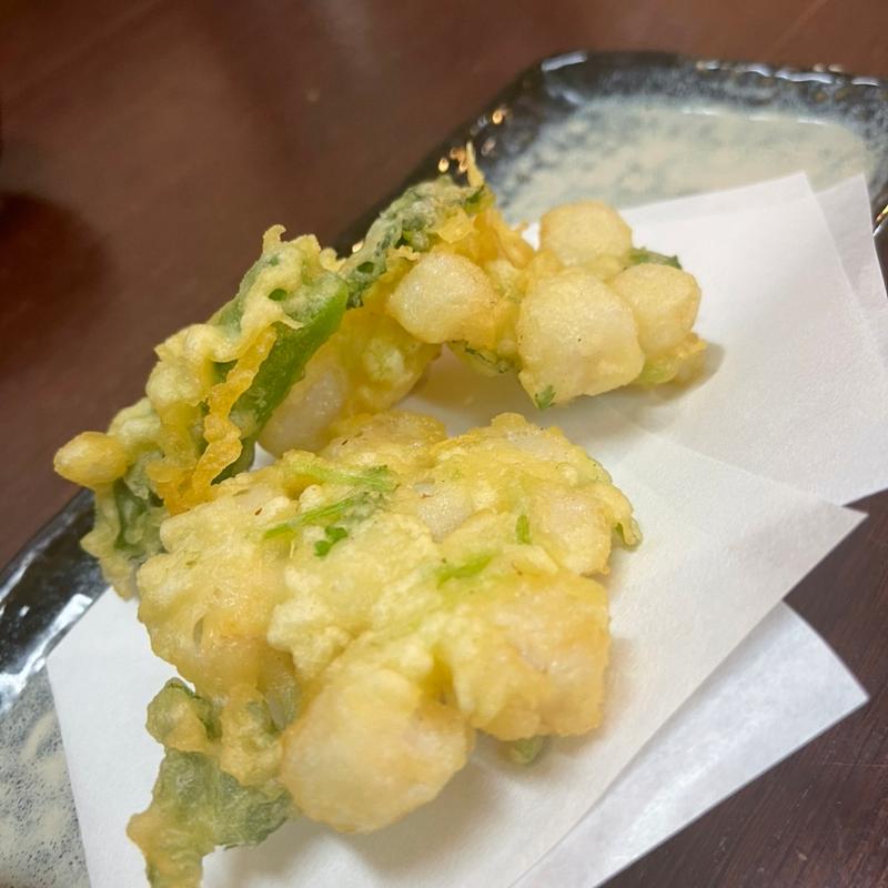小柱とセリのかき揚げ(あずみの庵 )